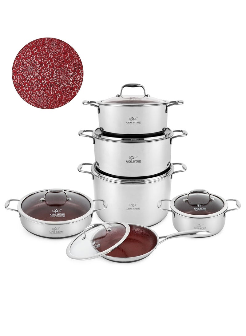 Life Smile Lifesmile Hybrid Stainless Steel Cookware Set | Non-Stick Interlocking Pattern | Induction Compatible | Scratch-Resistant & Low-Oil Cooking - Image 1